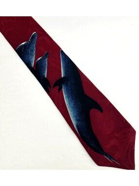 Je Suis Dolphin Print Silk Tie Red Blue Mens Neckwear Made In USA
